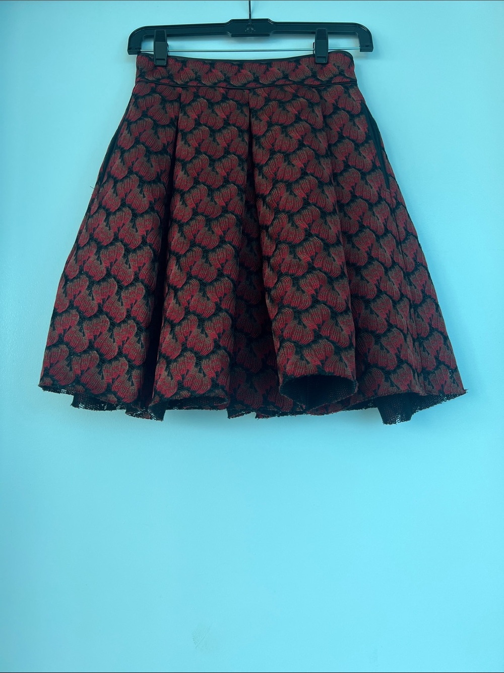 Maje Julian Red Floral Jacquard Flared Skirt